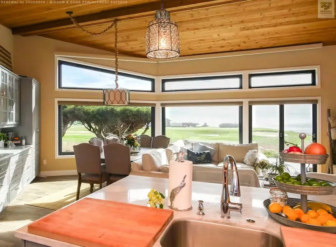 Kitchen window with an ocean view through LLumar Reflective solar control window film